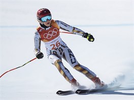NEJRYCHLEJŠÍ. Česká lyžařka Ester Ledecká v cíli olympijského superobřího...