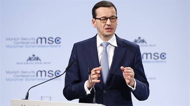 Polsk premir Mateusz Morawiecki na bezpenostn konferenci v Mnichov (17. nora 2018)