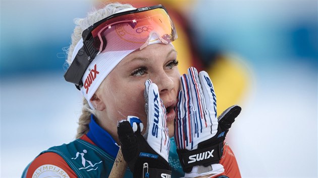 Česká běžkyně Barbora Havlíčková v cíli skiatlonového závodu na 15 kilometrů v pchongčchangském Alpensia Cross-Country Skiing Centre. (10. února 2018)