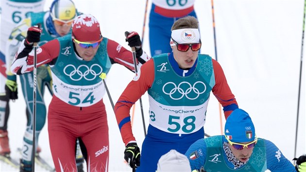 esk bec Petr Knop ve skiatlonovm zvod na 15+15 kilometr v pchongchangskm Alpensia Cross-Country Skiing Centre. (11. nora 2018)