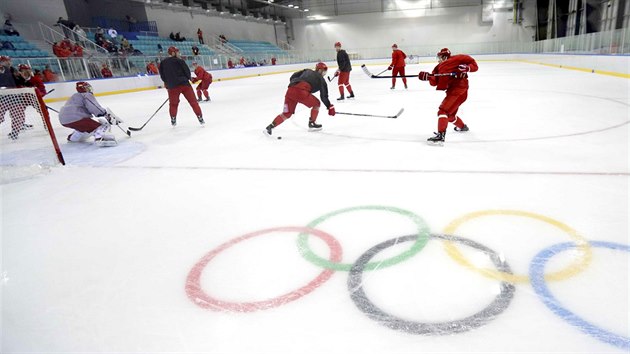 Trénink ruských hokejistů v jihokorejském Kangnungu. (12. února 2018)