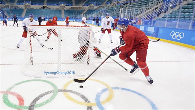 Trnink eskch hokejist v jihokorejskm Kangnungu. (12. nora 2018)