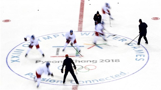 Trnink eskch hokejist v jihokorejskm Kangnungu. (12. nora 2018)