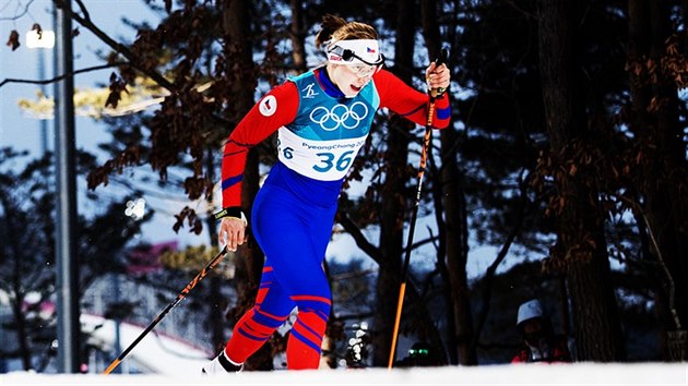 esk bkyn Karolna Grohov v kvalifikanm sprintu v olympijskm stedisku Alpensia. (13. nora 2018)