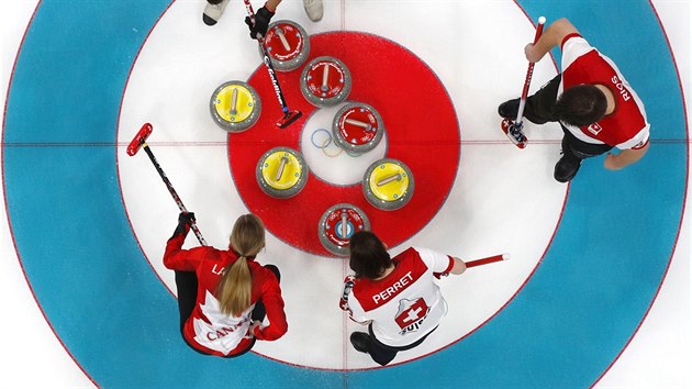 V olympijskm finle smench dvojic v jihokorejskm Kangnungu se utkalo vcarsko s Kanadou. (13. nora 2018)