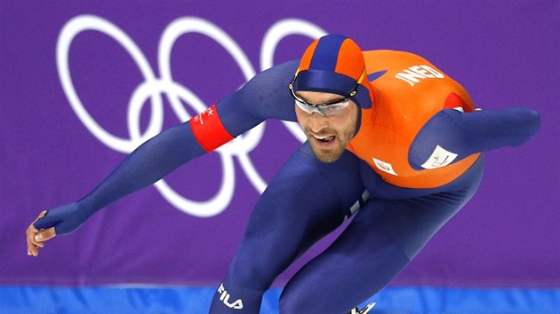 Nizozemsk rychlobrusla Kjeld Nuis ve finle olympijskho zvodu na 1500 metr. (13. nora 2018)