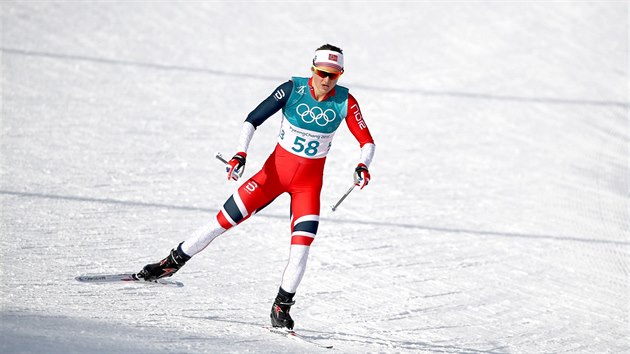 Norsk bkyn Ingvild Flugstad Oestbergov v olympijskm zvodu na 10 km volnou technikou. (15. nora 2018)