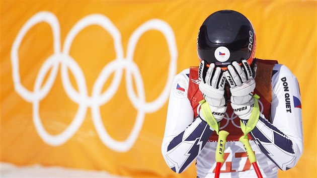 Český lyžař Jan Zabystřan po finálové jízdě olympijského sjezdu. (15. února 2018)