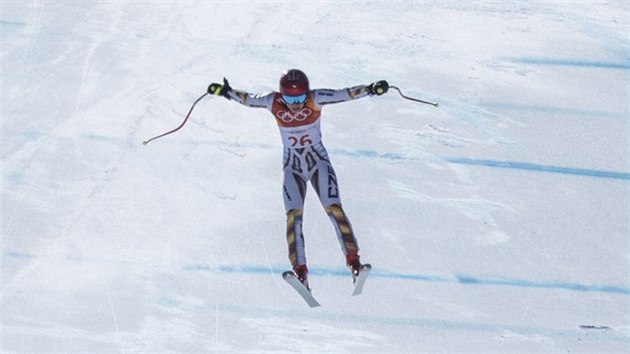 NEJRYCHLEJŠÍ. Česká lyžařka Ester Ledecká v olympijském superobřím slalomu, ve kterém vybojovala senzační zlatou medaili. (17. února 2018)