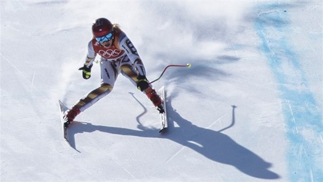 NEJRYCHLEJŠÍ. Česká lyžařka Ester Ledecká v olympijském superobřím slalomu, ve kterém vybojovala senzační zlatou medaili. (17. února 2018)