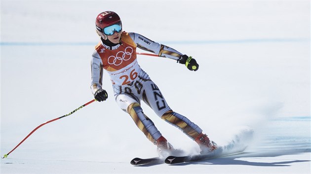 NEJRYCHLEJ. esk lyaka Ester Ledeck v cli olympijskho superobho slalomu, ve kterm vybojovala senzan zlatou medaili. (17. nora 2018)