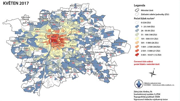 MAPA: Poet lek poskytovanch v rmci Airbnb - Praha, kvten 2017