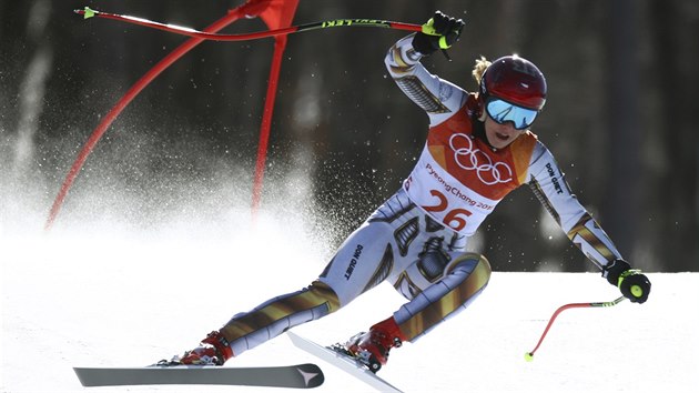 esk lyaka Ester Ledeck na trati olympijskho supeobho slalomu.