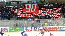 Choreografie třebíčských fanoušků u příležitosti 90. výročí založení hokejového...