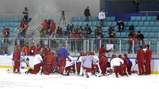Trénink ruských hokejist v jihokorejském Kangnungu. (12. února 2018)