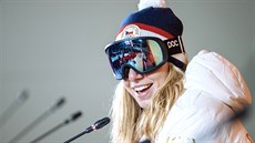 Ester Ledecká na tiskové konferenci po senzačním vítězství v olympijském...