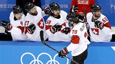 St�elcem první branky do korejské sít� je �výcarský hokejista Denis...