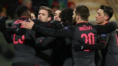 Gólová radost fotbalist Arsenalu v zápase Evropské ligy proti Östersundu.
