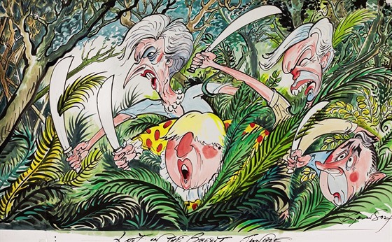 Kreslíř Gerald Scarfe zachytil všechny důležité britské hráče v „brexitové...