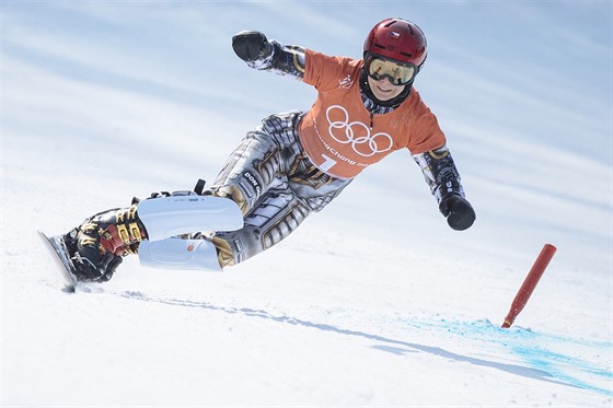 Ester Ledecká pi svém úterním snowboardovém tréninku. (20. února 2018)