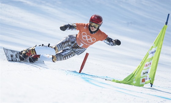 Ester Ledecká pi svém úterním snowboardovém tréninku. (20. února 2018)