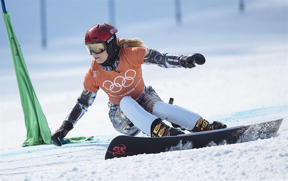 Ester Ledecká pi svém úterním snowboardovém tréninku. (20. února 2018)