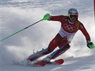 Henrik Kristoffersen na trati olympijského slalomu.