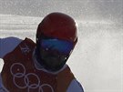 Marcel Hirscher na trati olympijského slalomu.