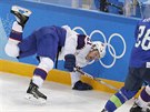 Norský hokejista Stefan Thoresen v olympijském utkání proti Slovinsku. (20....