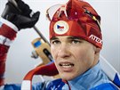 eský biatlonista Michal Krmá v olympijském závodu ve smíené tafet. (20....