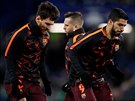 Lionel Messi a Luís Suárez z Barcelony ped zápasem fotbalové Ligy mistr proti...