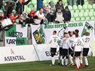 Fotbalisté Karviné slaví gól v ligovém utkání 18. kola proti Zlínu.