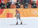 Ester Ledecká po kvalifikaní jízd paralelního obího slalomu na olympijských...