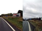 Silnice I/37 ped a po odstrann billboardu u obce Stte na Trutnovsku.
