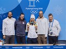 Momentka z tiskové konference dvojnásobné olympijské vítzky Ester Ledecké -...