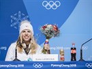 Dvojnásobná olympijská vítězka Ester Ledecká na tiskové konferenci