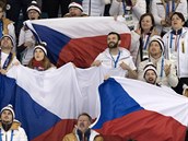 Češi fandí během čtvrtfinále olympiády s USA hokejistům