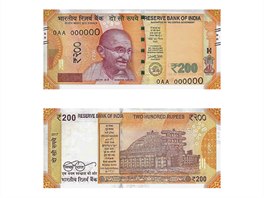 Indie, 200 rupií. Stejn jako z rupiových bankovek jiných hodnot shlíí i z...
