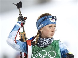 Česká biatlonistka Jessica Jislová ve štafetovém závodu na 4x6 kilometrů v...