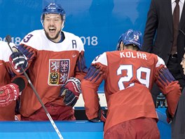 esk hokejista Jan Kov (vlevo) reaguje na verdikt sudho po faulu na beka...