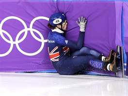 Farrell Treacy of Great Britain crashes during the men's 1500 meters in the...