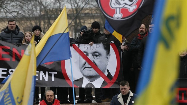Protesty stoupenc Michaila Saakaviliho proti prezidentovi Petro Poroenkovi (18. nora 2018)