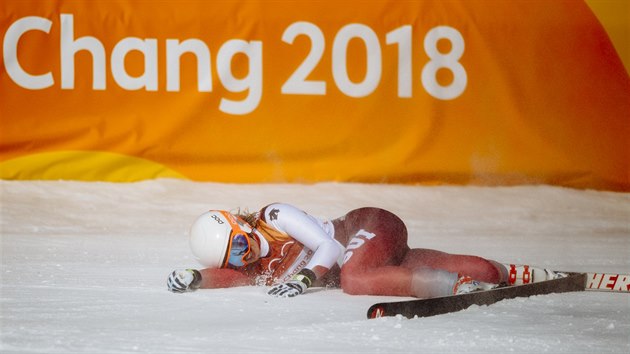 vcarka Michelle Gisinov upadla v olympijskm sjezdu.