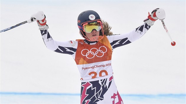 esk lyaka Kateina Paulthov v cli finlov jzdy kombinanho slalomu v jihokorejskm stedisku ongson. (22. nora 2018)