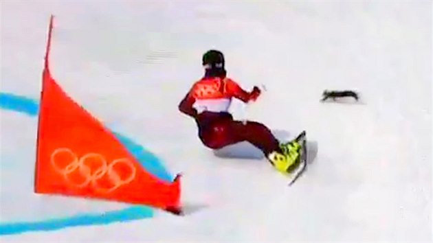 Rakouskou snowboardistku Danielu Ublingovou pekvapila v paralelnm obm slalomu veverka. (24. nora 2018)