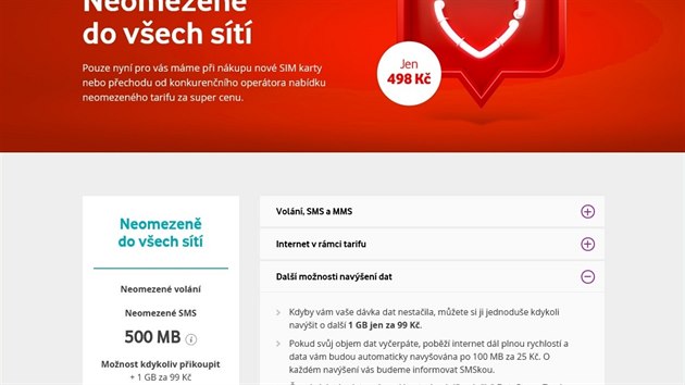 Vodafone nabízí ve svém e-shopu speciální neomezený tarif.