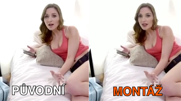 Ukzka deep fakes fotomonte: vlevo pornografick klip, vpravo tv hereky Gal Gadot namontovan na tento klip.