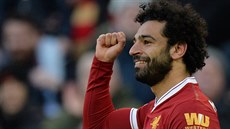 Liverpoolský Mohamed Salah se raduje ze svého gólu.