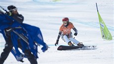 Ester Ledecká pi svém úterním snowboardovém tréninku. (20. února 2018)