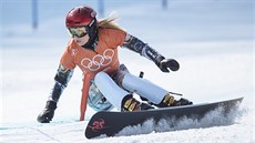 Ester Ledecká při svém úterním snowboardovém tréninku. (20. února 2018)